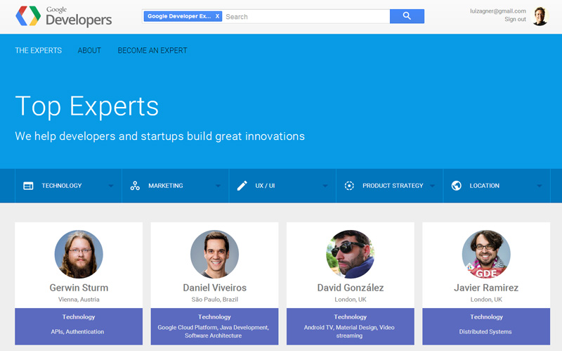 Página Google Developers Top Experts